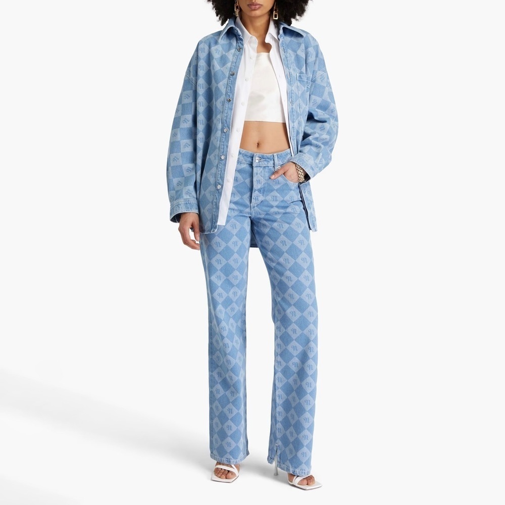 NWT Nanushka Meason Monogram Denim Straight Pants inner Split Hem